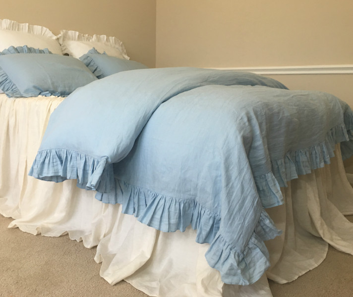 blue ruffle duvet cover