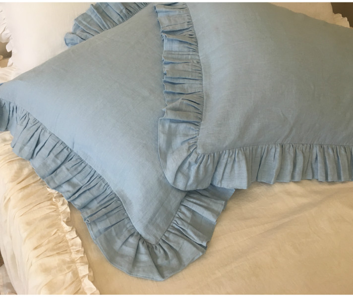blue ruffle bedding