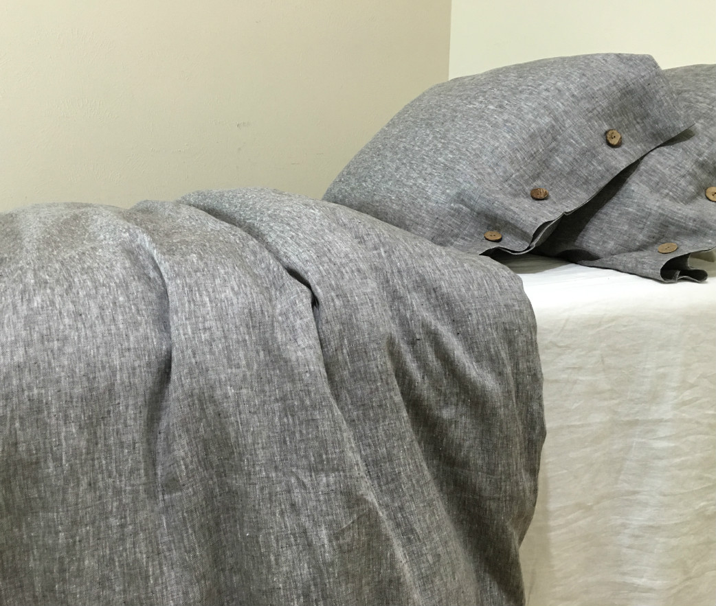 Chambray Grey Button Duvet Cover