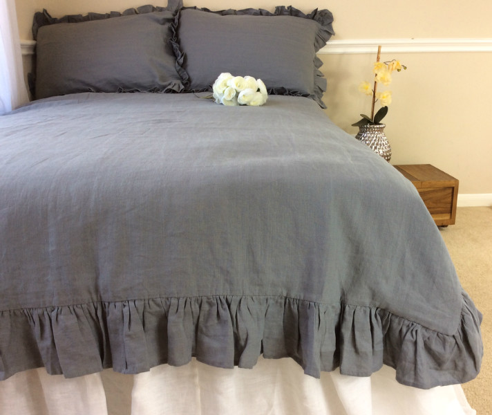 grey ruffle bedding