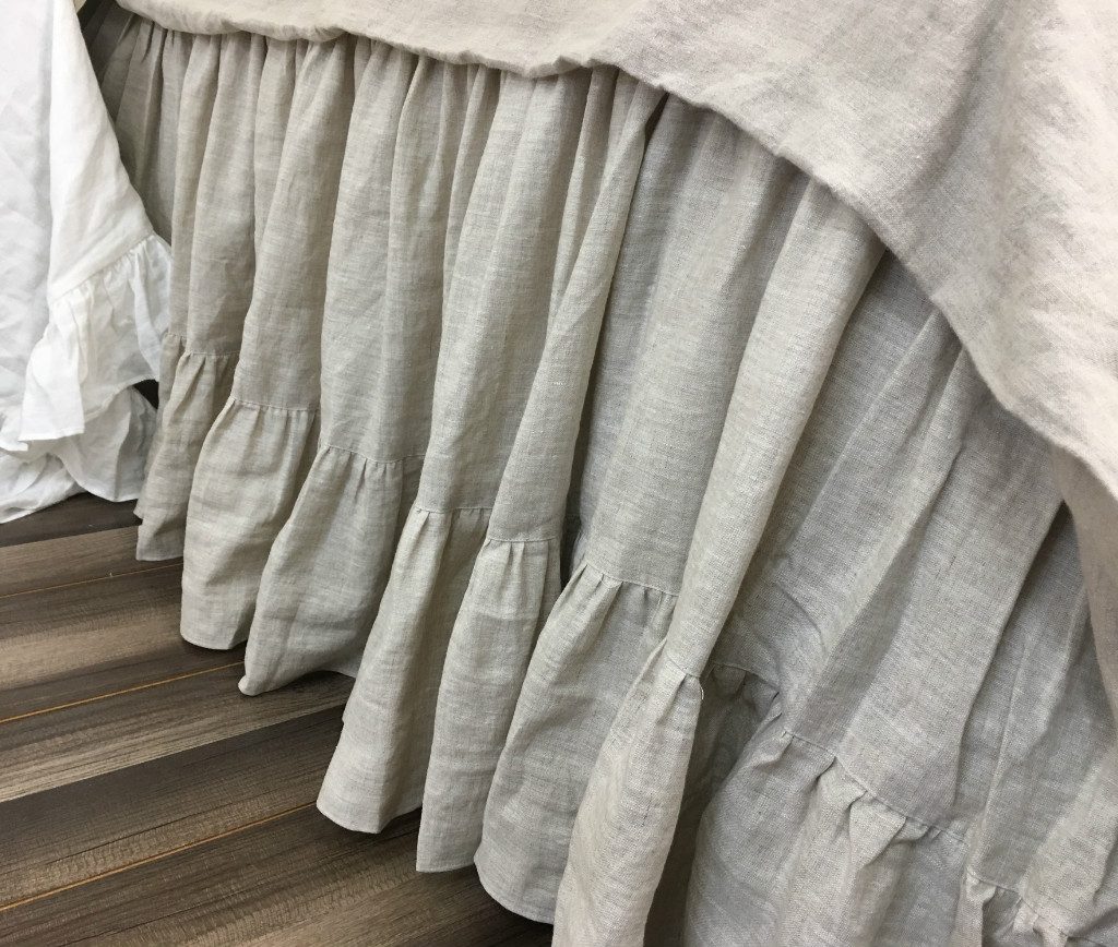 Linen Bed Skirt, Gathered Ruffle with Mermaid Long Ruffle Hem