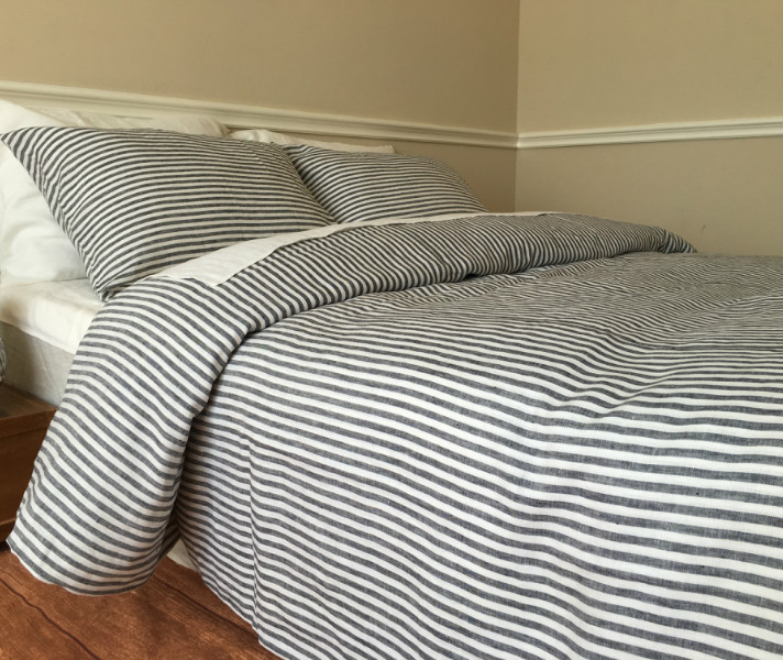 Navy and White Striped Duvet Cover