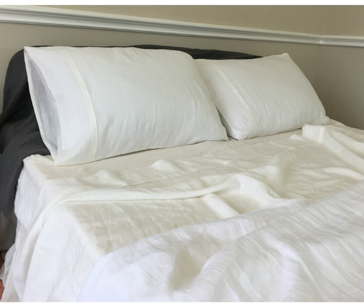 off white linen bed sheets