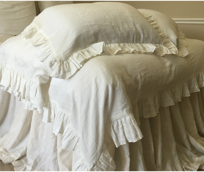Off white ruffle duvet cover - Natural Linen
