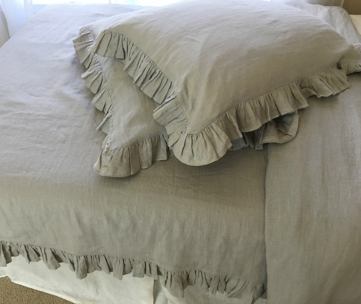 grey ruffle bedding