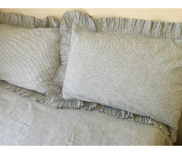 black and white striped ruffle pillow sham