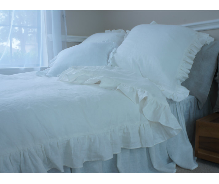 White ruflfe duvet cover - Natural Linen